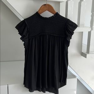 Ulla Johnson smocked baby doll flutter sleeve top